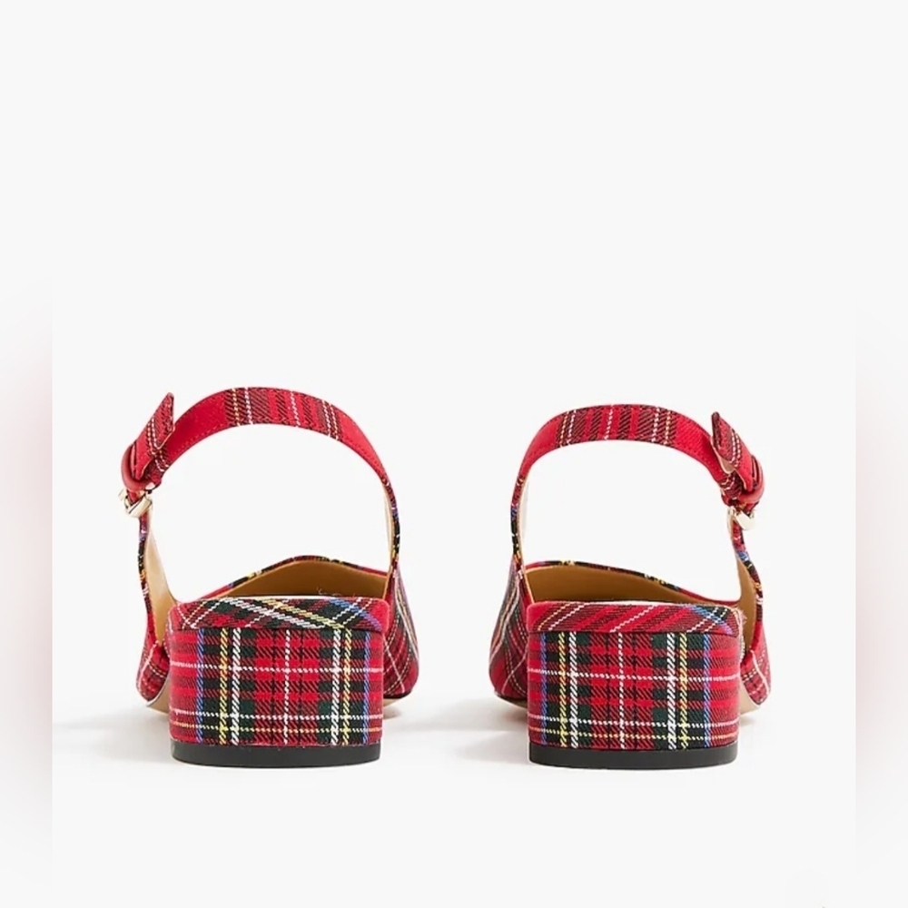 J. Crew Elegant Tartan Slingback Heels in Red and Black - Picture 4 of 7